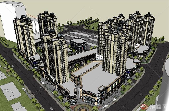 现代风格沿街商业住宅综合楼建筑设计su模型[原创