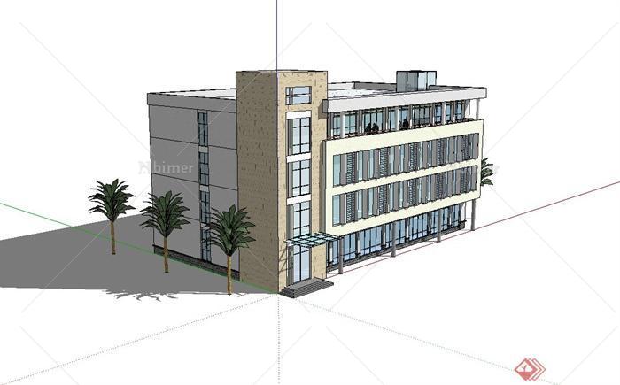 现代风格学校四层教学楼建筑设计su模型