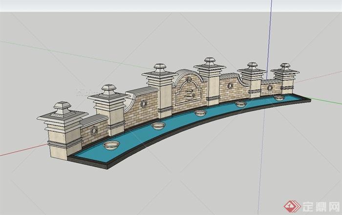 某欧式风格景观景墙水景设计su模型[原创]