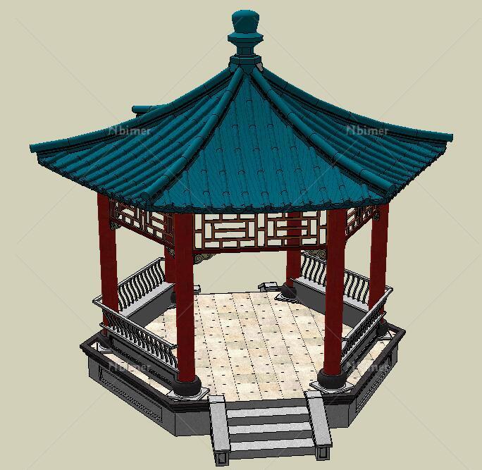 中式风格六角亭单体模型原创