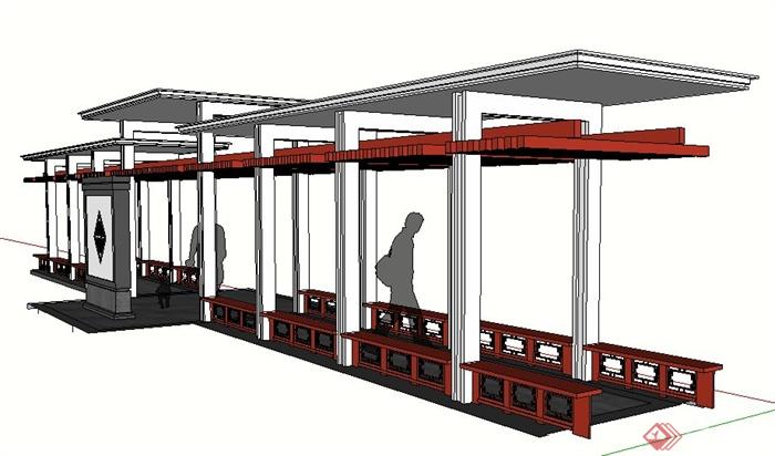 现代中式景观长廊设计su模型