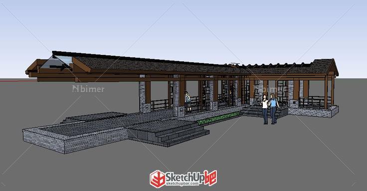 中式走廊连廊su模型设计