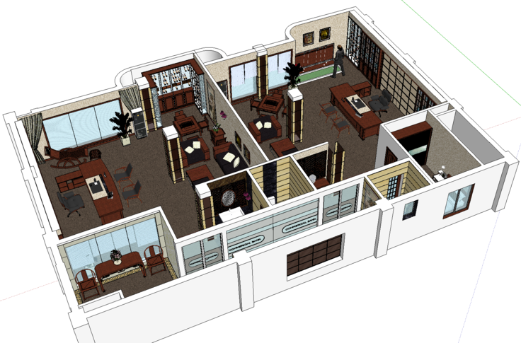 独立办公室室内设计SketchUp模型