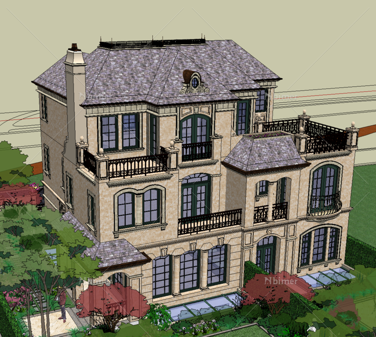 欧式风格联排别墅SketchUp模型