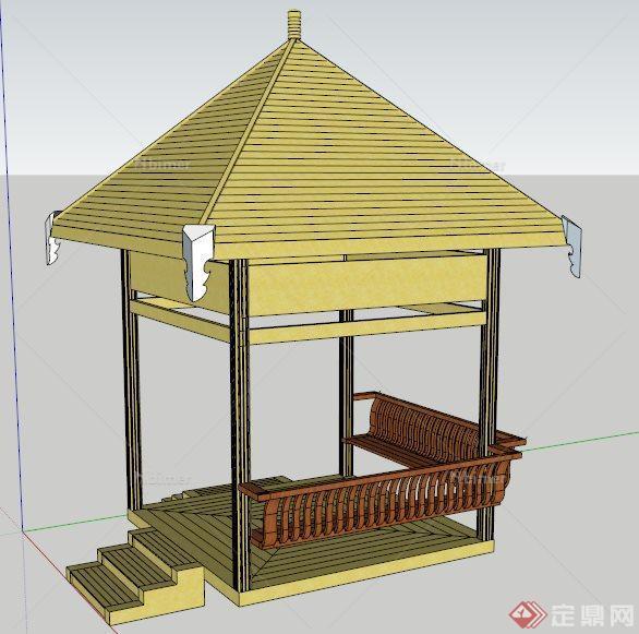 东南亚四角亭子设计su模型