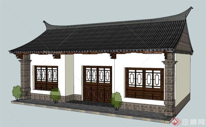 古典中式单层民房民居建筑设计su模型
