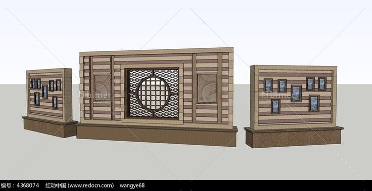 新中式古典景墙su模型