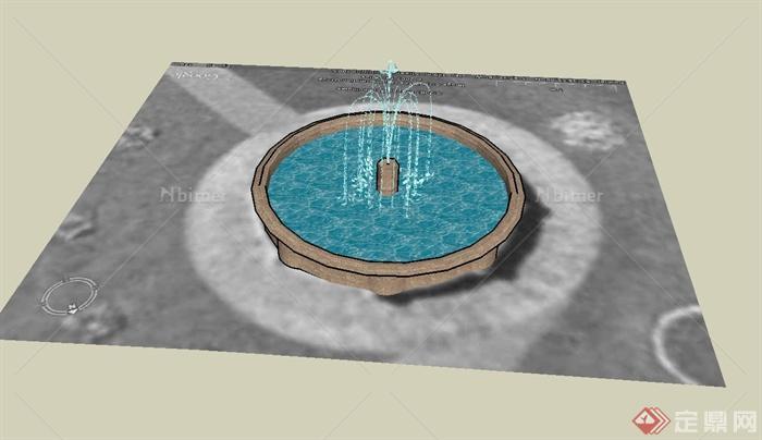 现代圆形喷泉水池设计su模型