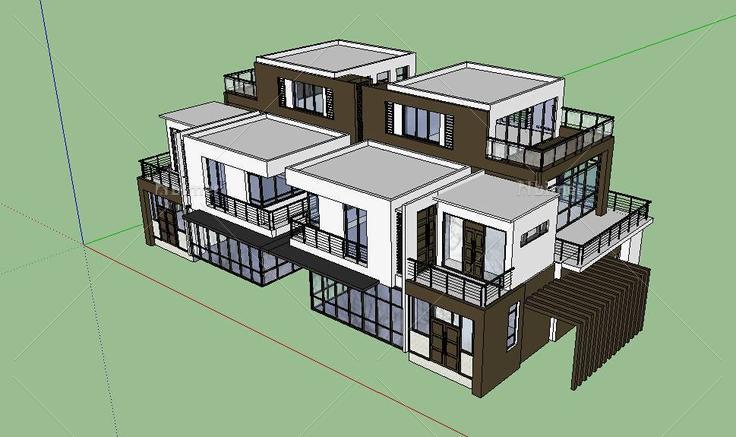 003现代风格双拼别墅(143069)su模型下载