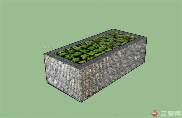 长方形种植花池设计su模型原创