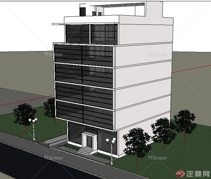 现代风格六层办公楼建筑设计su模型