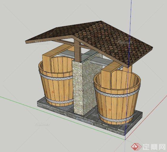 中式特色垃圾桶设计su模型