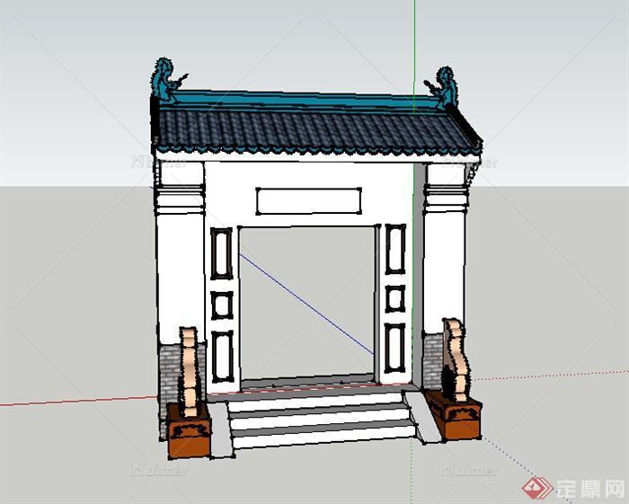 某中式大门门楼设计su模型