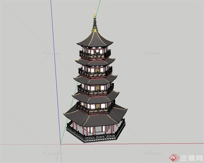 中式古建宝塔塔楼设计su模型[原创]