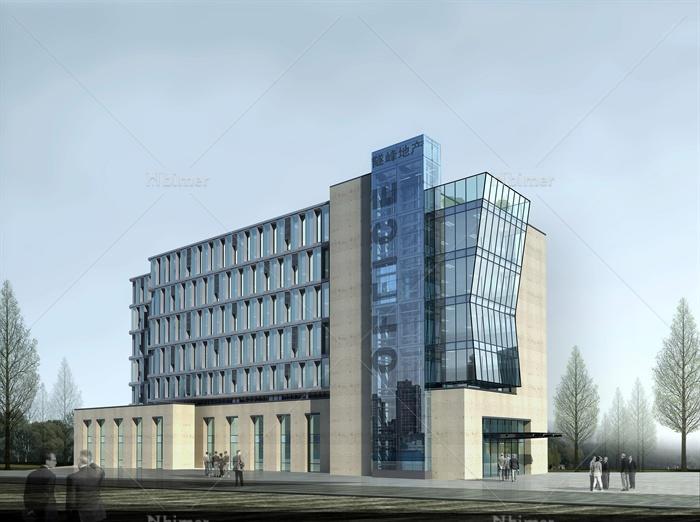 现代多层办公楼建筑方案设计(skp,cad,效果图