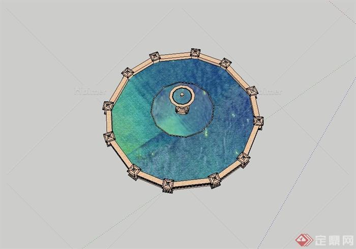 欧式广场喷泉水池设计su模型