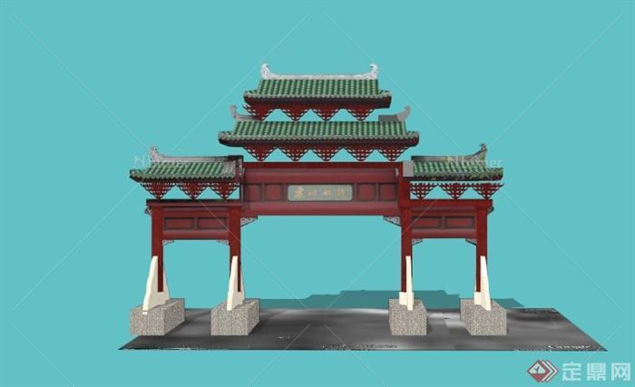 古典中式红木牌坊大门设计su模型原创