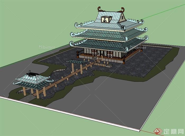 日式风格寺庙建筑设计su模型[原创]