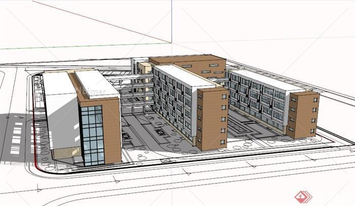 某现代三栋教学楼建筑设计su模型