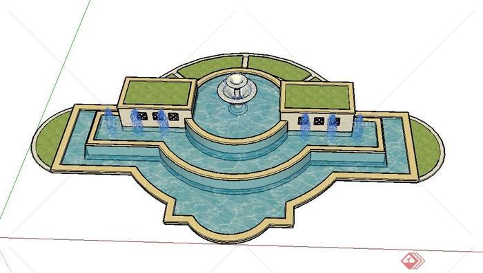 某欧式喷泉水池水景设计su模型[原创]