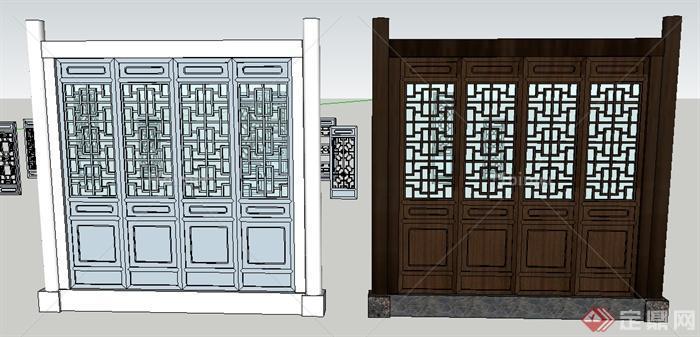 多个中式风格雕花格子窗户su模型