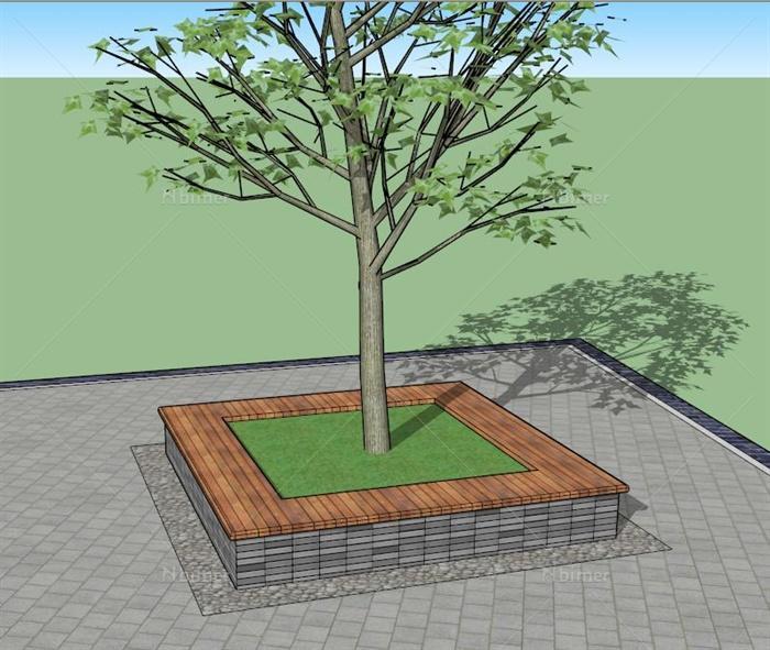 某方形树池景观设计su模型(含cad施工图)