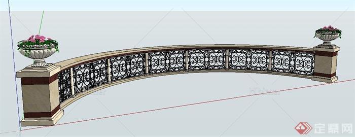 现代风格弧形花钵铁艺围栏su模型