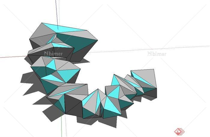 现代某半圆形有棱角单层艺术馆建筑设计su模型