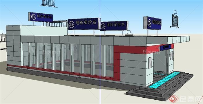 com地铁站出入口设计su模型,造型简洁,模型制作比较细致,带有材质贴图