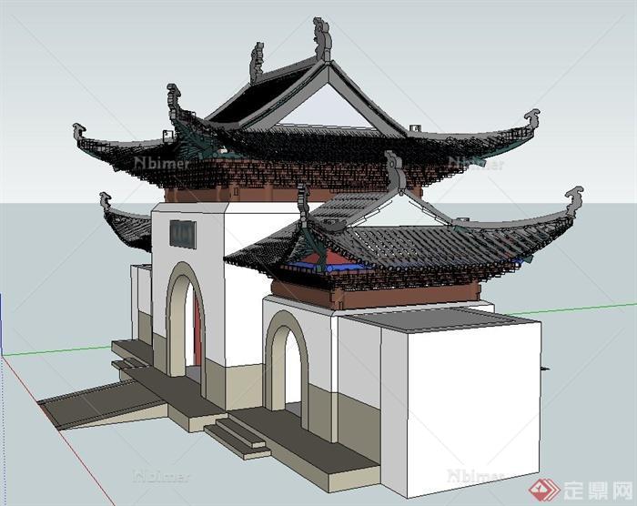 古典中式寺庙门楼设计su模型