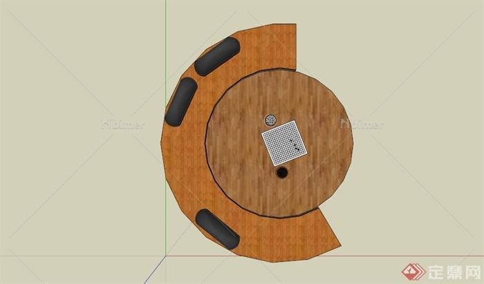 某半圆形户外休闲坐凳设计su模型