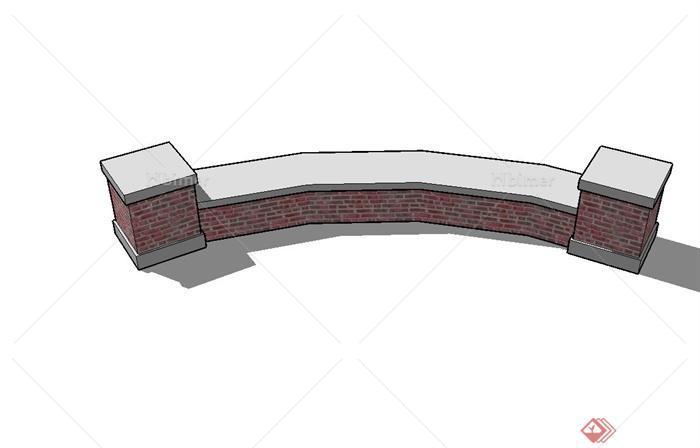 砖砌矮墙坐凳设计su模型