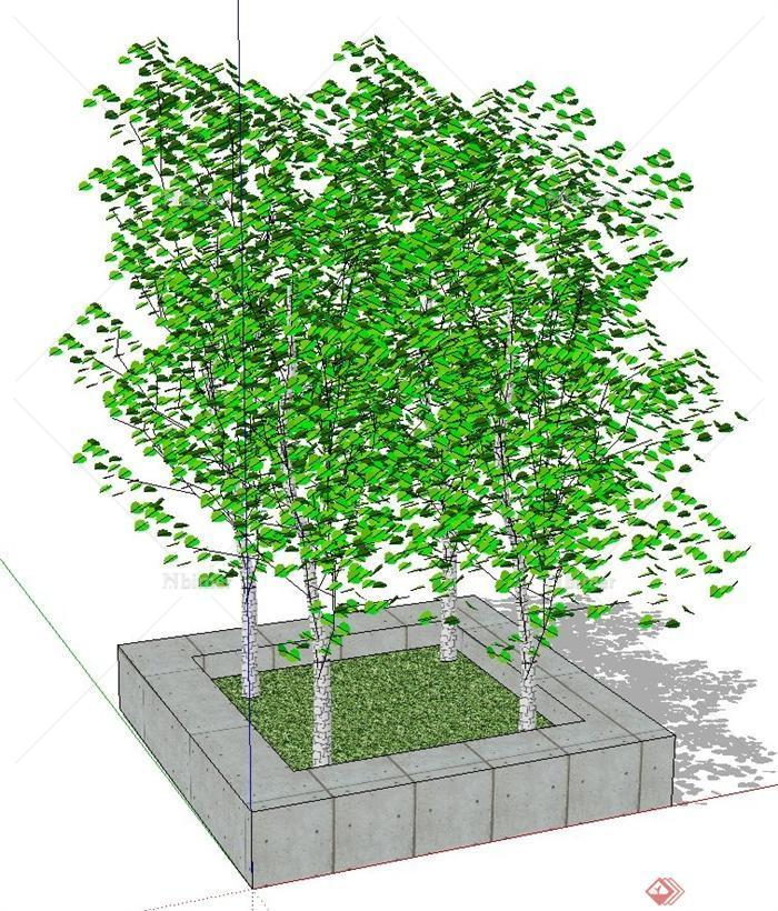 园林现代方形种植池花池设计su模型[原创]定鼎园林其他简约种植池花