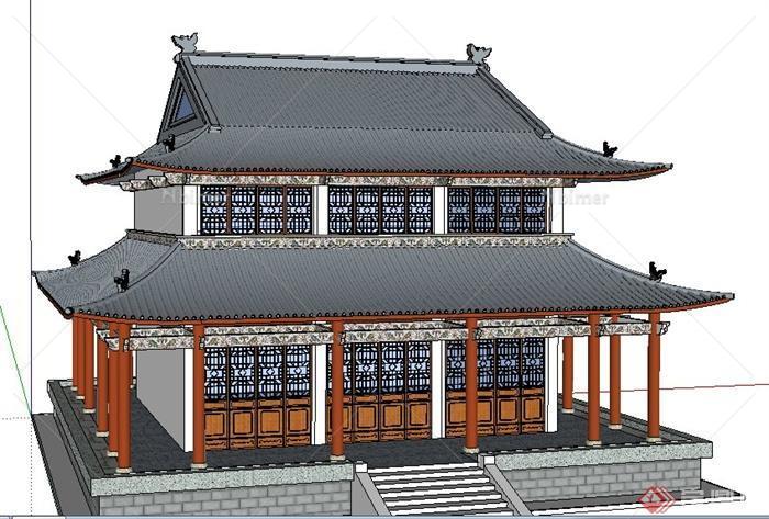 古典中式寺庙建筑体设计su模型原创