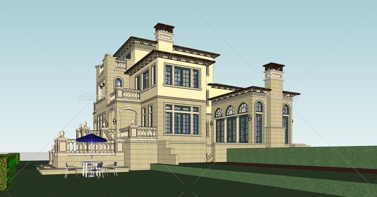 西班牙风格独栋别墅住宅sketchup模型