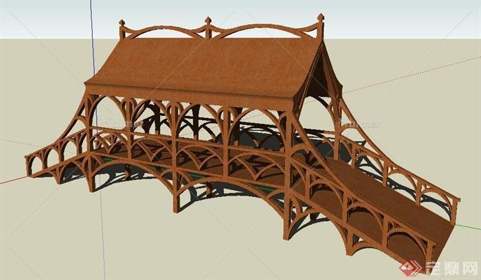 com精美廊桥景桥设计su模型,小桥造型设计非常漂亮,模型制作细致,完整