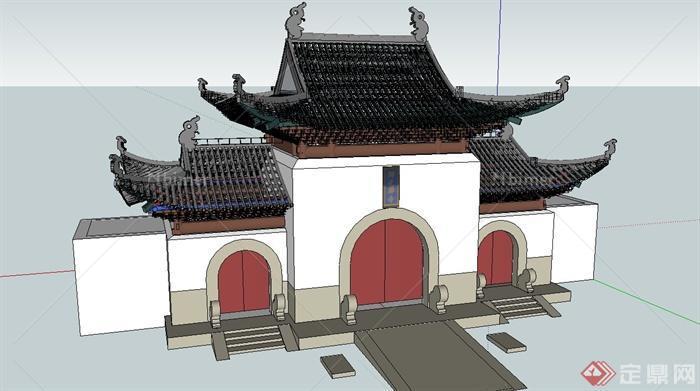 古典中式寺庙门楼设计su模型