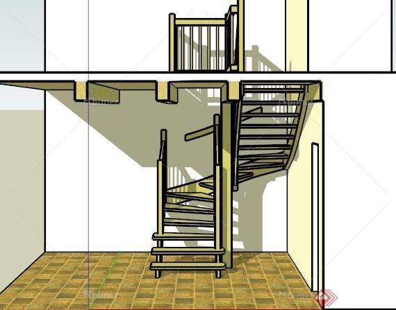 室内转角黄色楼梯su模型