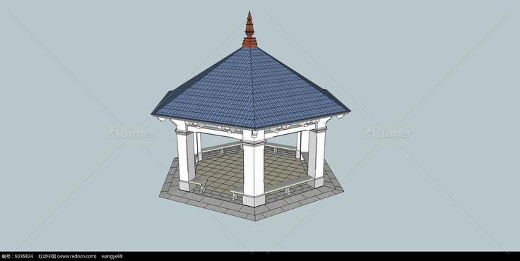 蓝色亭子su模型图