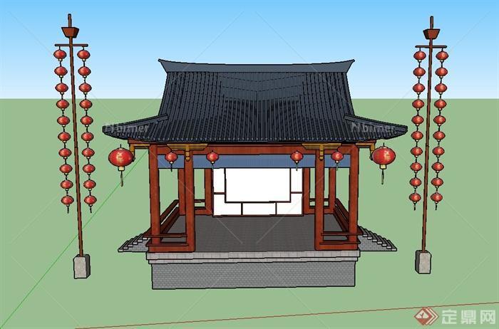 古典中式四角亭子戏台设计su模型