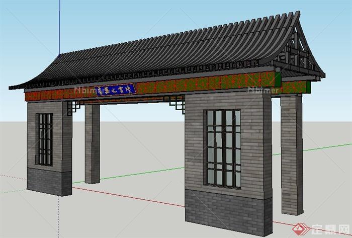 某中式风格古建大门设计su模型