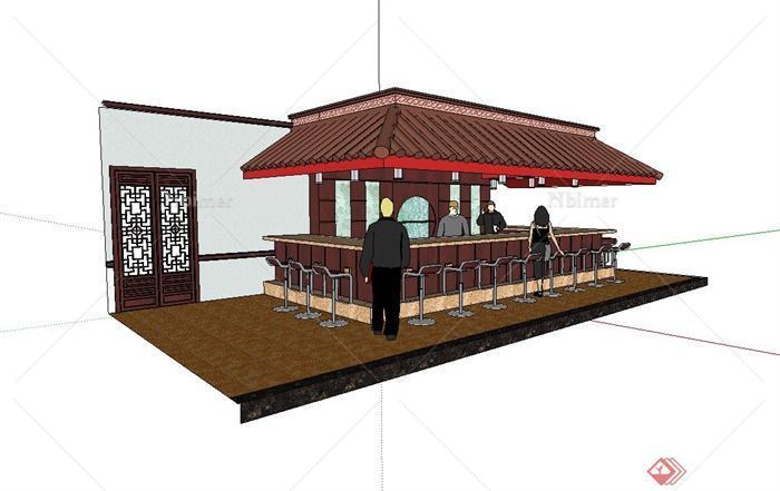 现代中式风格餐饮吧台设计模型