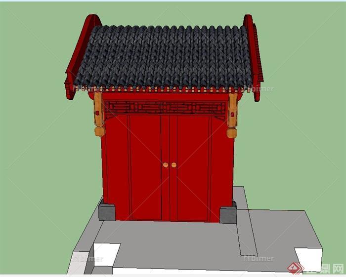 园林景观节点古典中式建筑大门设计su模型