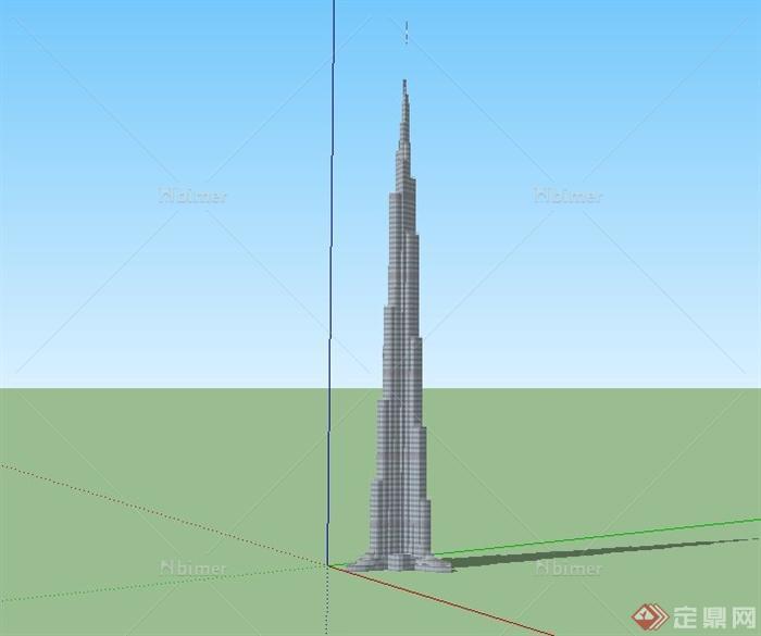 某欧式 迪拜塔建筑设计su模型