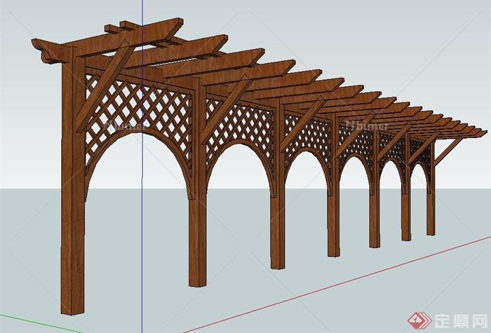 景观节点木质单边廊架设计su模型