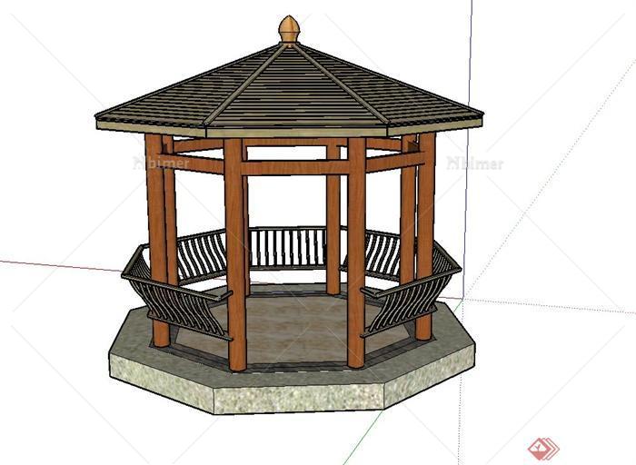 某木质八角亭建筑设计su模型