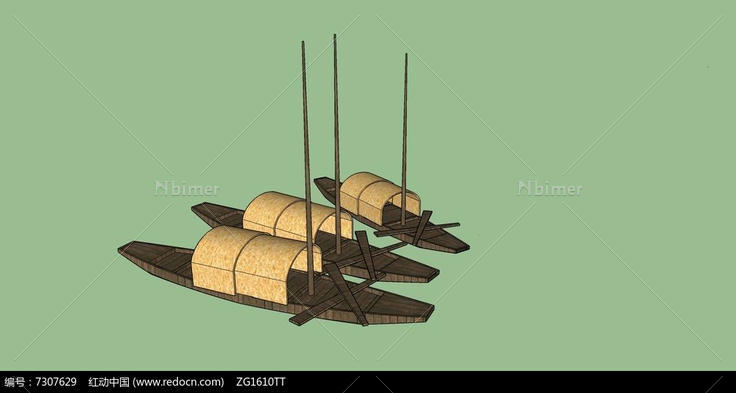 中国古代渔船su模型