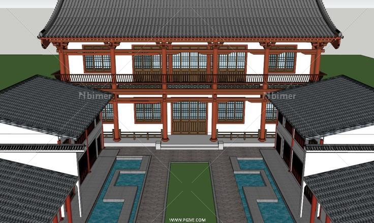 四合院,现代建筑,两层 - sketchup模型库 - 毕马汇 nb