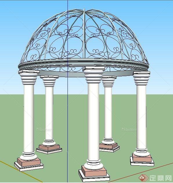 简约欧式铁艺圆顶凉亭su模型