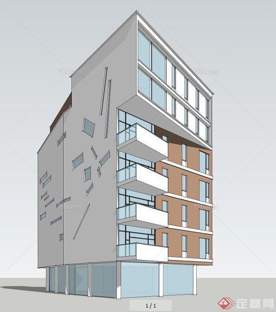 现代多层公寓楼建筑设计su模型